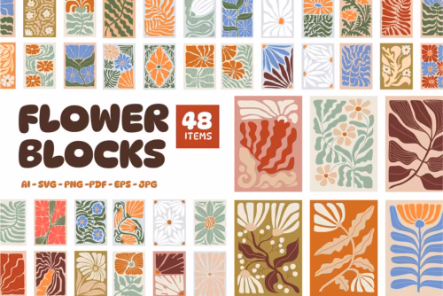Vintage Flower Blocks Art Print