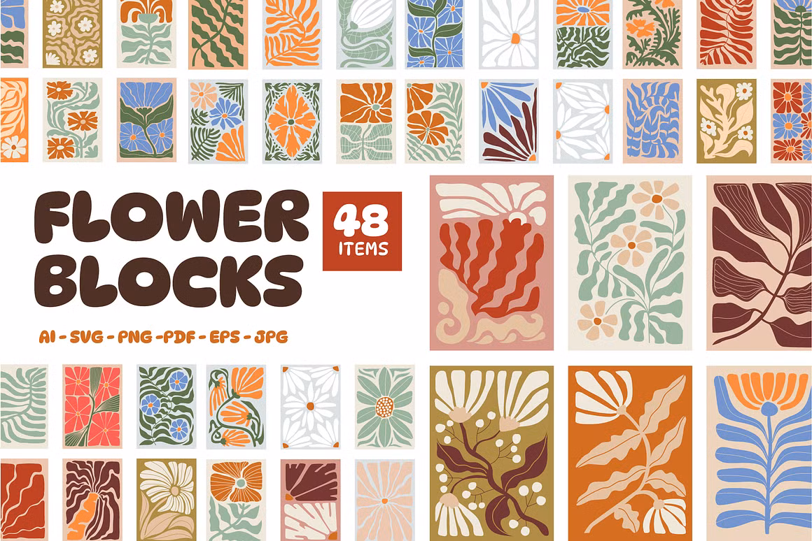 Vintage Flower Blocks Art Print