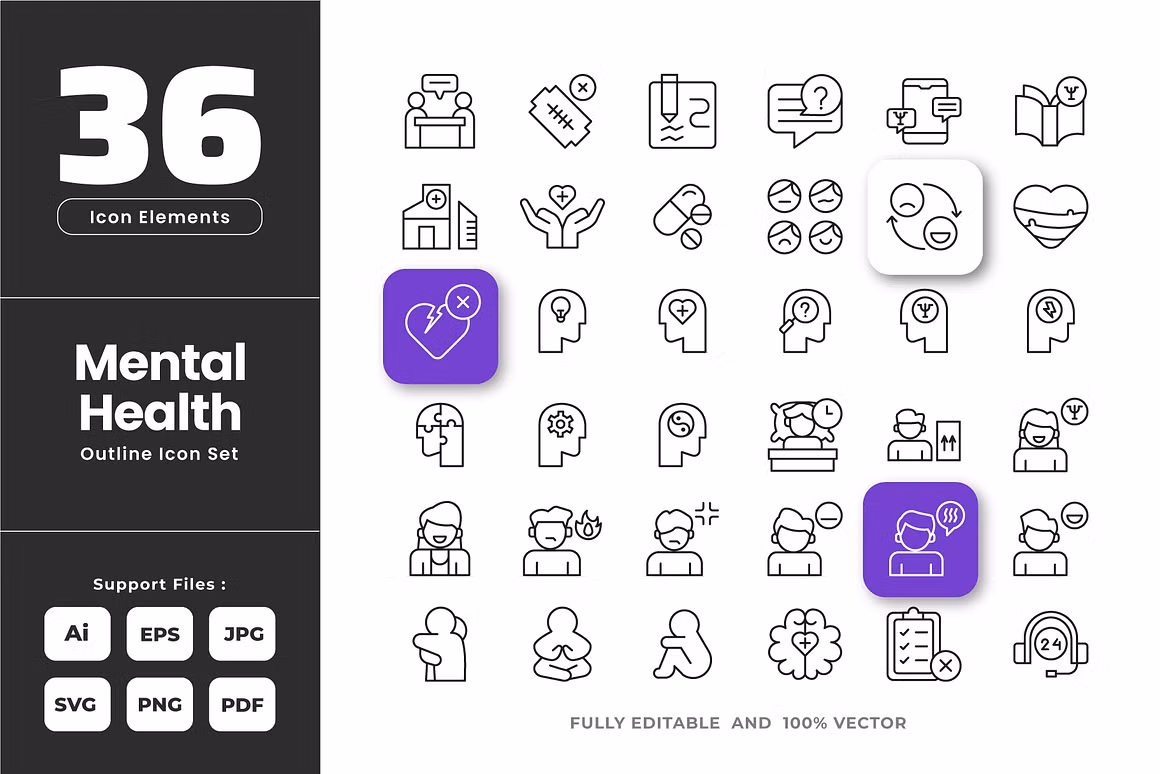Mental Health Outline Icons